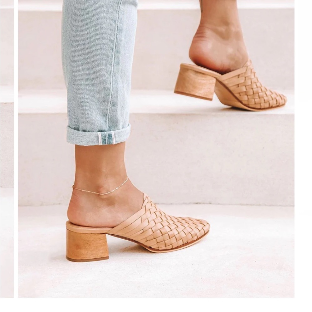New Liberte Leather Bondi Woven leather Tan Block Heel Mules.  Multiple sizes - Picture 2 of 11